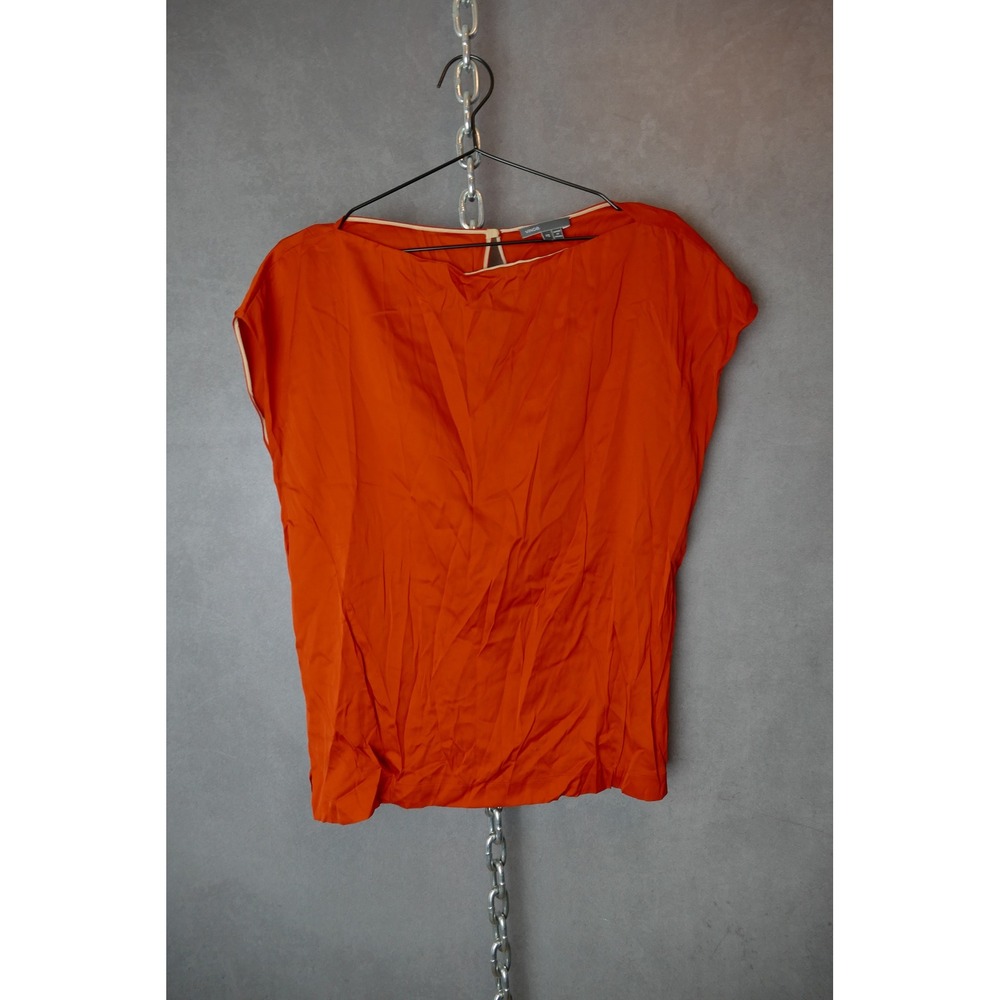 Vince‎ Women's XS Orange Sleeveless Top Blouse Silk Round Neck Casual